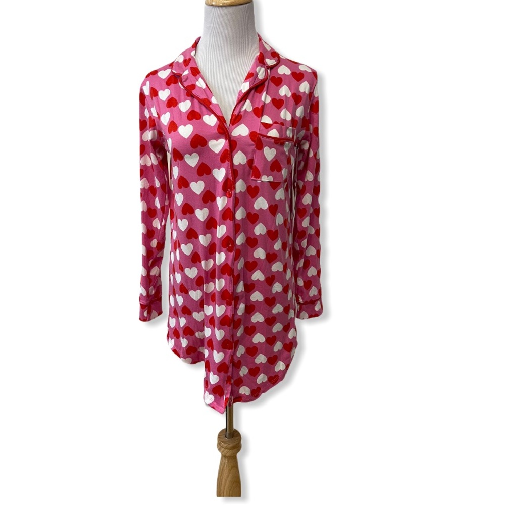 Emme Jordan Heart Pink and Red Button down PJ Top